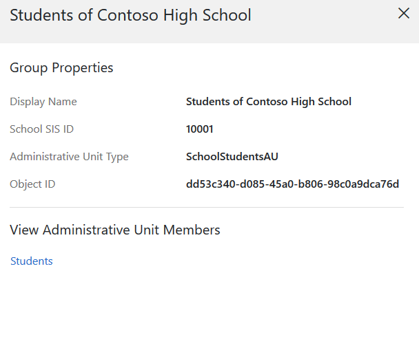 Screenshot showing Students of Administrative Unit page.
